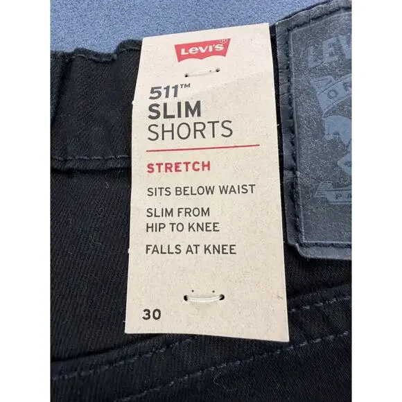 Levi 522 Slim Shorts Mens 30" Black Cutoff NWT - Picture 6 of 11
